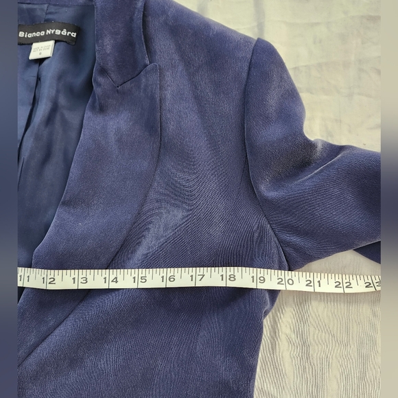 Vintage Bianca Nygard 100% Silk One-Button Navy Blue Blazer, Size 8 - Picture 8 of 11